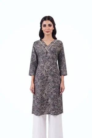 Black Cotton Floral Kurti by Newish Fashion Destiny