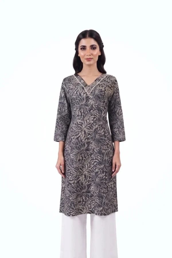 Black Cotton Floral Kurti by Newish Fashion Destiny
